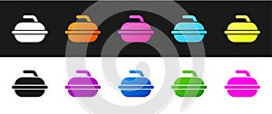 Set Stone for curling sport game icon isolated on black and white background. Sport equipment. Vector Illustration