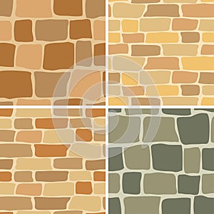 Set - stone wall - seamless patterns - vector