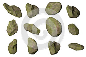 Set of stones isolated on white background. Various  stones isolated with clipping paths