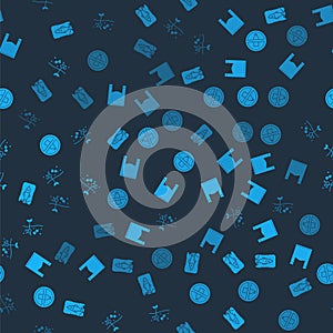 Set Stop ocean plastic pollution, Plastic bag, No bottle and Problem of planet on seamless pattern. Vector