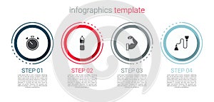 Set Stopwatch, Bottle of water, Bodybuilder muscle and Chest expander. Business infographic template. Vector