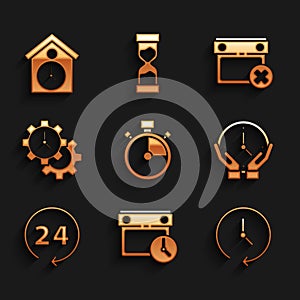 Set Stopwatch, Calendar and clock, Clock, 24 hours, Time Management, date delete and Retro wall icon. Vector