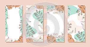 Set Stories colorful Memphis modern abstract shapes Blue orange pastel with Leaf backgrounds vector