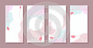 Set Stories colorful Memphis modern abstract shapes Cute pink with hexagon backgrounds vector