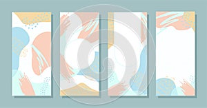 Set Stories colorful Memphis modern abstract shapes Tosca pink with hexagon backgrounds vector