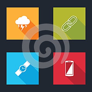 Set Storm, Chain link, Wrist watch and Smartphone, mobile phone icon. Vector