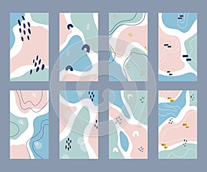 Set of story template collection with abstract hand drawn elements. Social media stories wallpaper set.