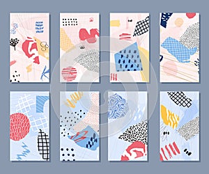 Set of story template collection with abstract hand drawn elements. Social media stories wallpaper set.