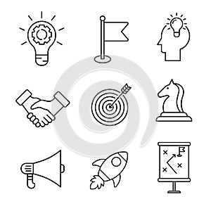 Set of strategy icons in linear style