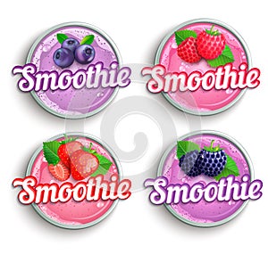 Set of strawberry, blackberry, raspberry, blueberry fresh smoothie logo.