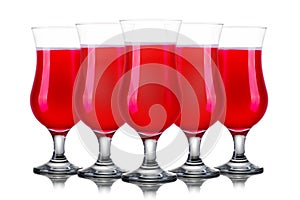 Set of strawberry cocktails in hurricane glass isolated on white background