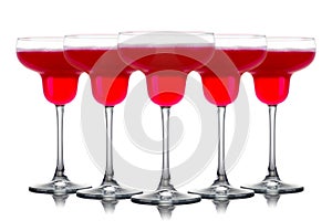 Set of strawberry margarita cocktails isolated on white background