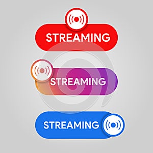 Social media live badge. Mobile app streaming and broadcasting icon. Red. blue and purple color sign set. Vlog airing photo