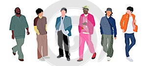 Set of Street fashion men vector illustrations.