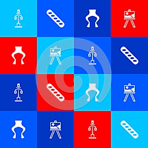 Set Street light, French baguette bread, Frog legs and Easel or painting art boards icon. Vector photo
