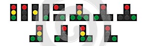 Set of street traffic light lamp .Traffic lights illustration. Vector icons on white background. Red green and yellow signal