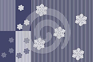 Set of striped patterns with snowflakes in blue and white tones. Vector vinter design