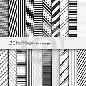 Set of striped seamless patterns, black and white texture, vector eps10