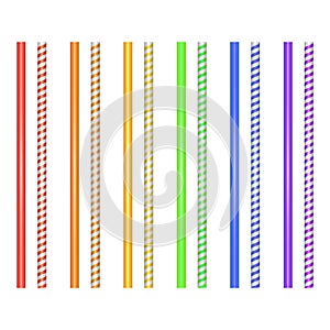 Set of striped straws for cocktails isolated on white background. Straw for beverage, colorful Vector EPS 10 illustration