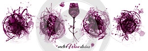 Set with strokes backgrounds and red wine stains. Artistic graphic resource for your wine designs