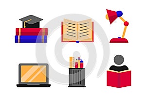 Set of study icons in colorful flat style