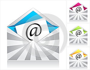 Set envelopes with silver rays and symbol email