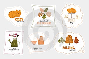Set of stylish autumn speech bubbles with quotes.
