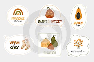 Set of stylish autumn speech bubbles with quotes