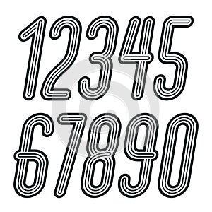 Set of stylish disco vector digits, modern numerals collection. Funky italic tall numerals from 0 to 9 best for use in poster art