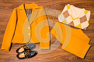 Set of stylish female clothes and accessories