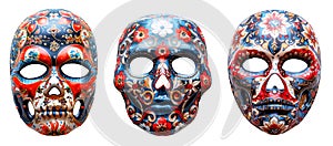 Set of stylish masks on transparent background