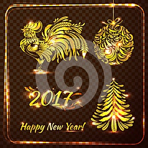 set of stylish new year symbols on transparent checkered background. vector illustration