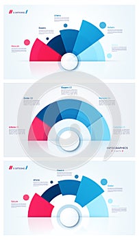 Set of stylish pie chart circle infographic templates. 5 parts.