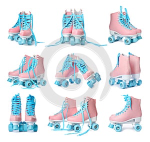 Set with stylish quad roller skates
