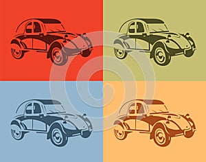 Set of stylish vector picture vintage cars four colors