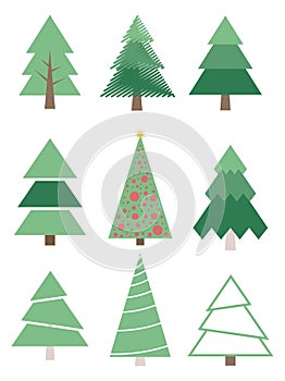 Set of stylized Christmas trees. Vector collection firs.