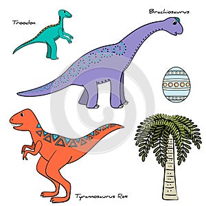 Set of stylized dinosaur with names photo