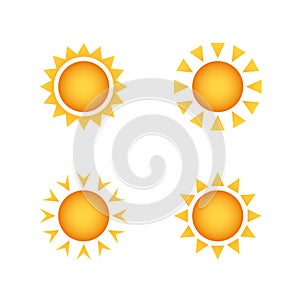 Set of stylized images of the sun. Vector design element of the summer heat. Solar icon set.