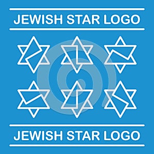 Set of stylized logos of a Jewish star consisting of triangles.