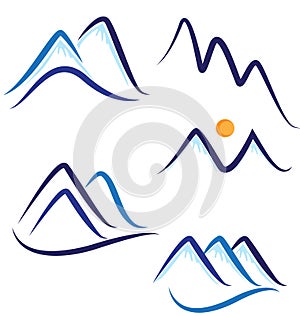 Un conjunto compuesto por estilizado montanas logotipos 