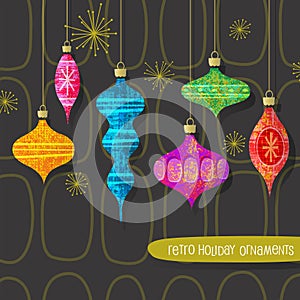 Set of stylized retro christmas tree ornaments