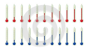 Set of stylized room thermometers with different temperature readings. Isolated on a white background