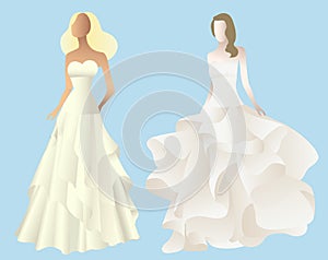 Set of stylized silhouettes of a bride in her weddi