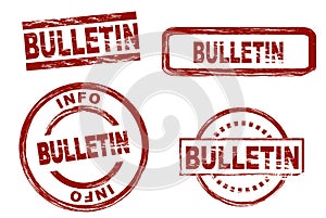 Set of stylized stamps showing the term bulletin