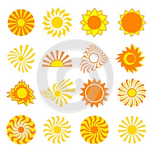 Set of stylized sun over white