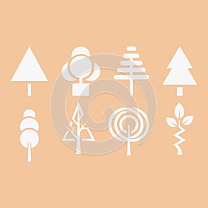 A Set of stylized tree silhouettes. each with a different shape and size
