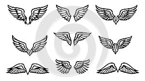 Set of Stylized Wings - Angel and Eagle Vector Illustrations