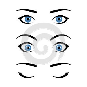 Set of stylized woman`s eyes expressing different emotions