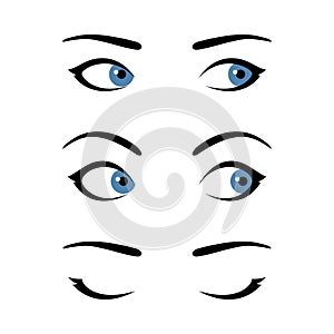 Set of stylized woman`s eyes expressing different emotions