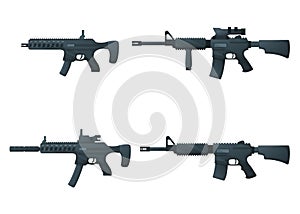 Set of submachine military gun and rifle, icon self defence automatic weapon concept cartoon vector illustration, isolated on
